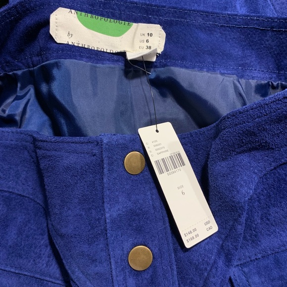 Anthropologie Blue Leather Button-Front Mini Skirt - Picture 7 of 7